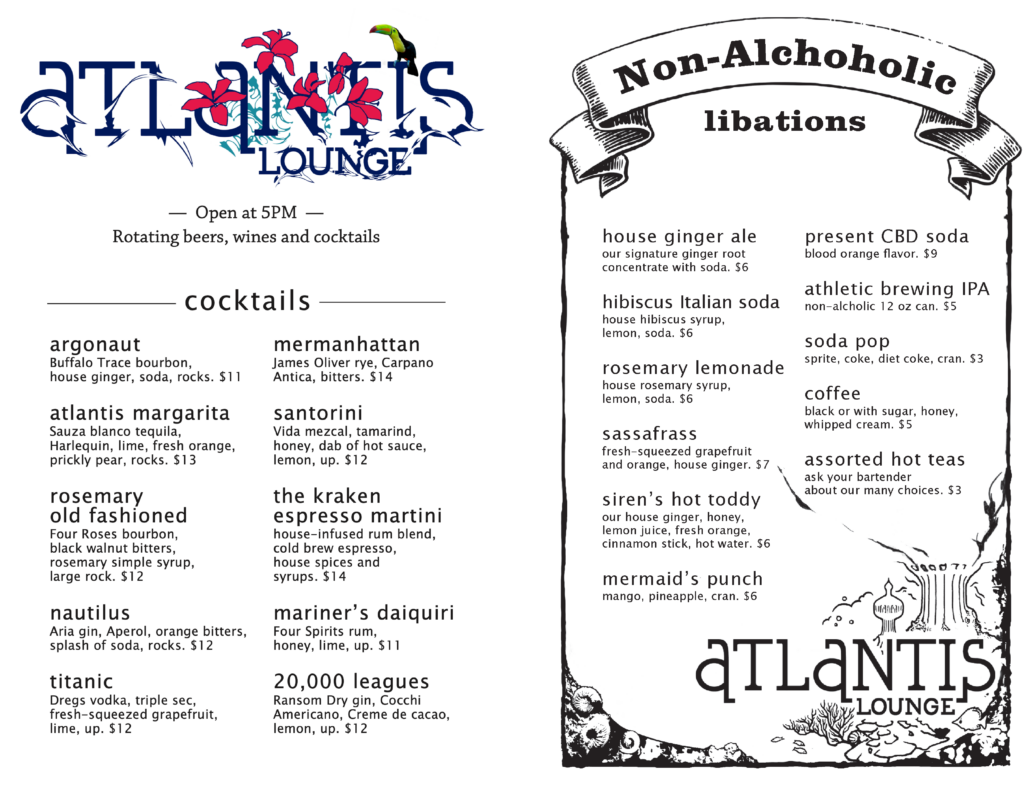 Atlantis Lounge Drink Menu 2023